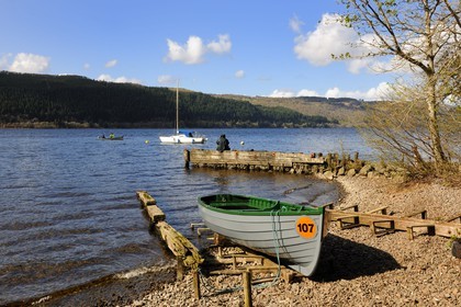 United Kingdom, Scotland, Highlands, Loch Ness, small harbour at Foyers
