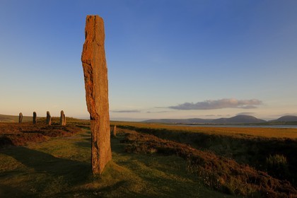 United Kingdom, Scotland, Orkney Islands, Mainland Island, beside the Loch of Stenness, standing stones (stone circle) from the Ring of Brodgar, listed as World Heritage by UNESCO