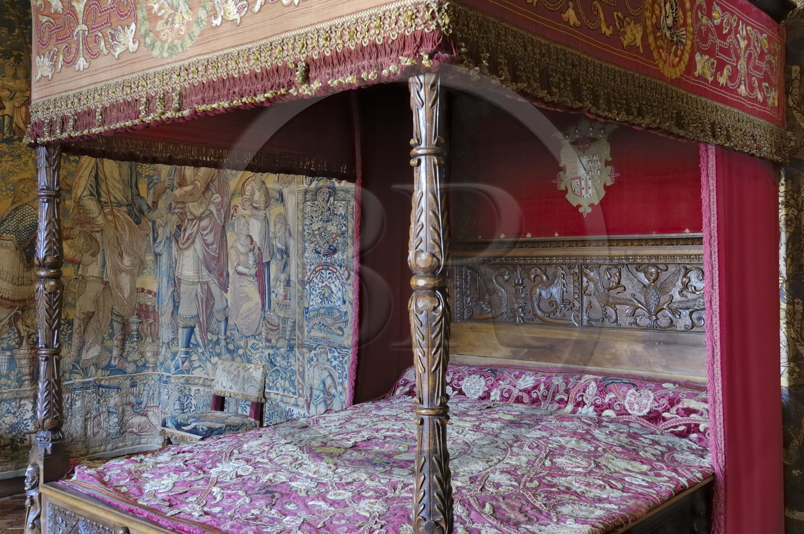 France, Indre-et-Loire (37), château de Chenonceau édifié de 1513 à 1521 de style Renaissance, chambre de Catherine de médicis