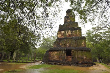 Sri Lanka,  North Central province, Polonnaruwa, the former capital of the country (11th to 13th century) listed as World Heritage by UNESCO, terrace of the Tooth Relic (Dala Badjuwa), Satmahal Prasada stupa of the 12th century