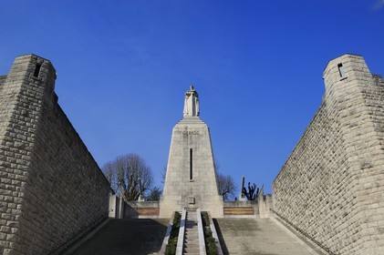France, Meuse (55), Verdun, Monument à la Victoire de l'architecte Léon Chesnay, crypte commémorative dans laquelle sont conservés les fichiers des soldats titulaires de la médaille de Verdun, statue de guerrier franc au sommet