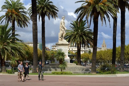 France, Haute Corse, Bastia, place Saint-Nicolas, statue of Napoleon in Roman emperor by sculptor Bartoluni Florentin in 1853