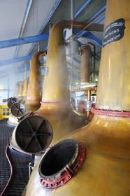 United Kingdom, Scotland, Inner Hebrides, Islay Island, Port Ellen, Laphroaig Scotch whisky distillery, Wash distillation in Pot Stills copper alambics
