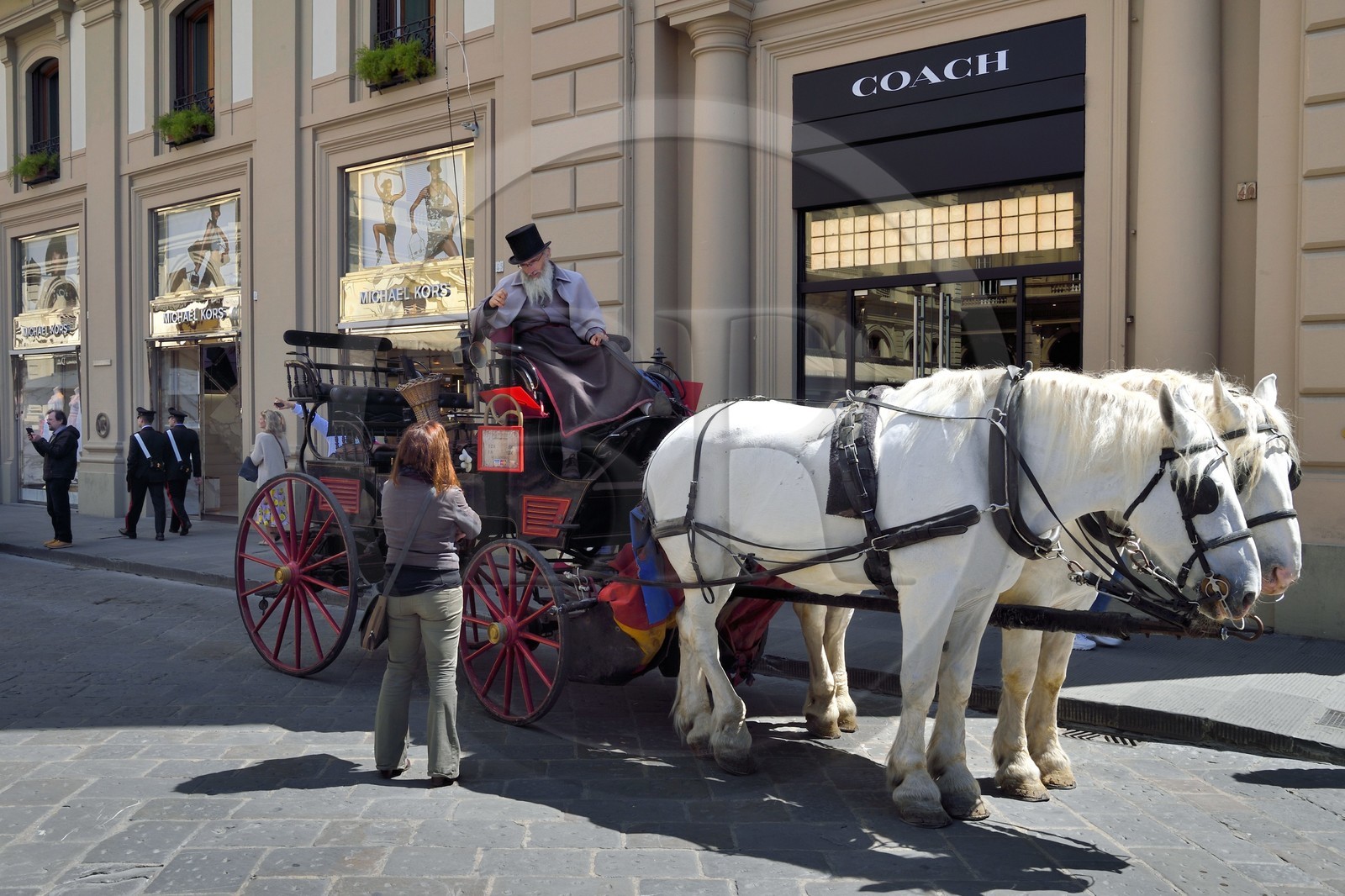 Italy, Tuscany, Florence, listed as World Heritage by UNESCO, horse carriage on piazza della repubblica