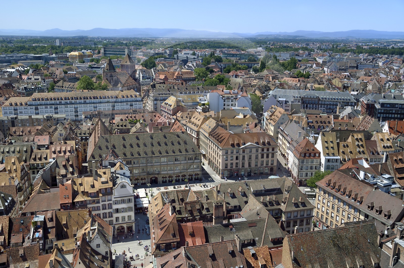 France, Bas Rhin, Strasbourg, old town listed as World Heritage by UNESCO, the place Gutenberg with the Chamber of Commerce and Industry (CCI) of Alsace and the Vosges in the background