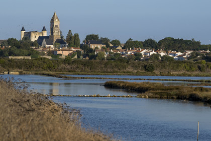 France, Vendée (85), Ile de Noirmoutier, Noirmoutier-en-l'Ile, le château médiéval et l'église Saint-Philbert