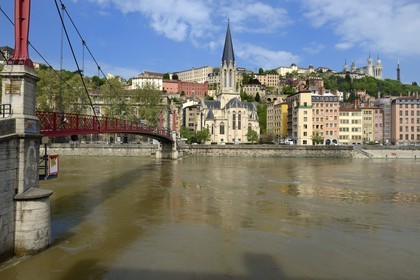 France, Rhone, Lyon, historical site listed as World Heritage by UNESCO, Vieux Lyon (Old Town), Saint George district, Paul Couturier footbridge also called Saint Georges and the Saint Georges church