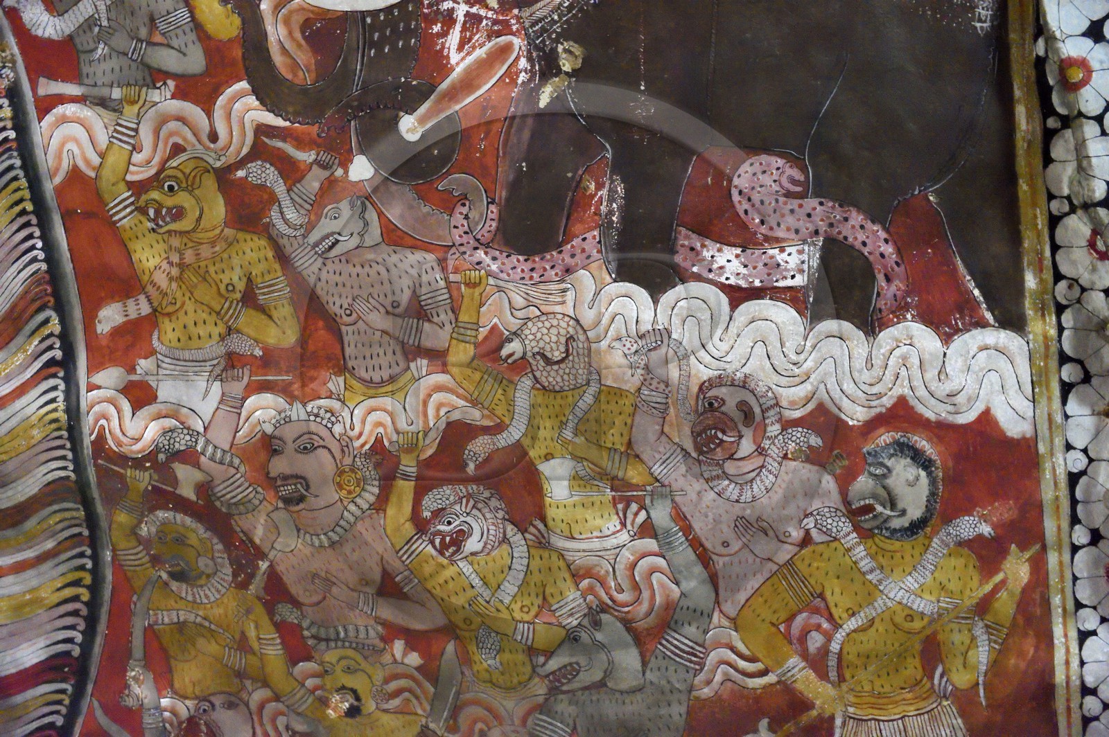 Sri Lanka, Central Province, Matale District, Dambulla, Royal Rock Temple also called Ran Giri (Golden Rock) listed as World Heritage by UNESCO, Cave 2 Maharaja Viharaya, detail of the frescos on the cave walls