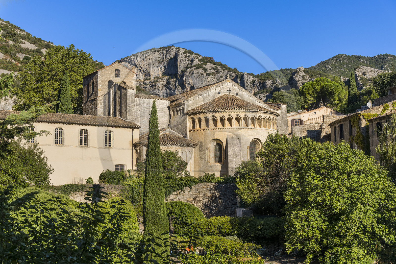 France, Herault, the Causses and the Cevennes, Mediterranean agro pastoral cultural landscape, listed as World Heritage by UNESCO, Saint Guilhem le Desert, labelled Les Plus Beaux Villages de France (The Most Beautiful Villages of France), the 9th century Gellone abbey