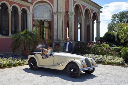 France, Alpes Maritimes, Saint Jean Cap Ferrat, Morgan Roadster 4 4 vintage car in front of the Ephrussi de Rothschild villa