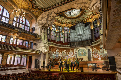 Spain, Catalonia, Barcelona, Palau de la Musica Catalana (Catalan Music Palace), concert hall designed by the architect of Catalan modernism Lluis Domènech i Montaner, a UNESCO World Heritage Site