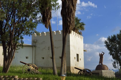 Namibia, Khomas region, Windhoek, Alte Feste (Old Fortress) served as headquarters of the imperial German Schutztruppe, the Liberation statue Their Blood Waters Our Freedom in the background