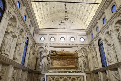 Croatia, Dalmatia, Dalmatian Coast, Trogir, historic center listed as World Heritage by UNESCO, the cathedral Saint Lawrence, Baroque tomb in the Renaissance chapel of John of Trogir from the fifteenth century