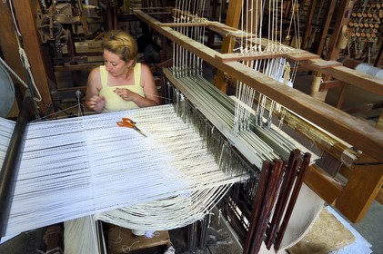 France, Var, Presqu'ile de Saint Tropez, Cogolin, the Manufacture Cogolin has been making rugs since 1924, most of them are woven by length on 19th century Jacquard hand looms, knotting