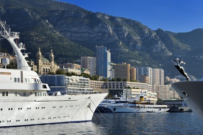 Principality of Monaco, Monaco,  yachts at dock in Port Hercule