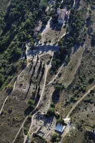 France, Herault, Nissan-lez-Enserune, the Oppidum d'Enserune is an ancient hill-town between the sixth century BC and first century AD (aerial view)