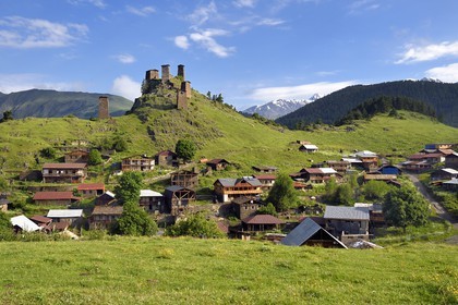 Georgia, Kakheti, Tusheti National Park, Omalo, the fortress of Keselo in Zemo (upper) Omalo served as a refuge for locals in wartime, medieval fortified towers