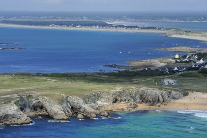 France, Morbihan, Quiberon  peninsula (presqu'ile de Quiberon), la Cote Sauvage (wild coast) (aerial view)