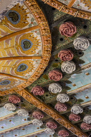 Spain, Catalonia, Barcelona, Palau de la Musica Catalana (Catalan Music Palace), concert hall designed by the architect of Catalan modernism Lluis Domènech i Montaner, a UNESCO World Heritage Site, ceilings decorated with red and white ceramic roses