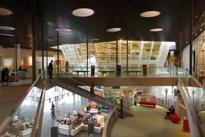 France, Ille-et-Vilaine, Rennes, building of Champs Libres from architect Christian de Portzamparc that houses the Brittany Museum (Musée de Bretagne), regional library and a science centre with a planetarium