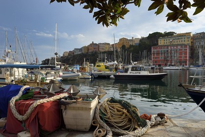 France, Haute Corse, Bastia, Terra-Vecchia district, the harbour and the Citadel district of Terra Nova in the background
