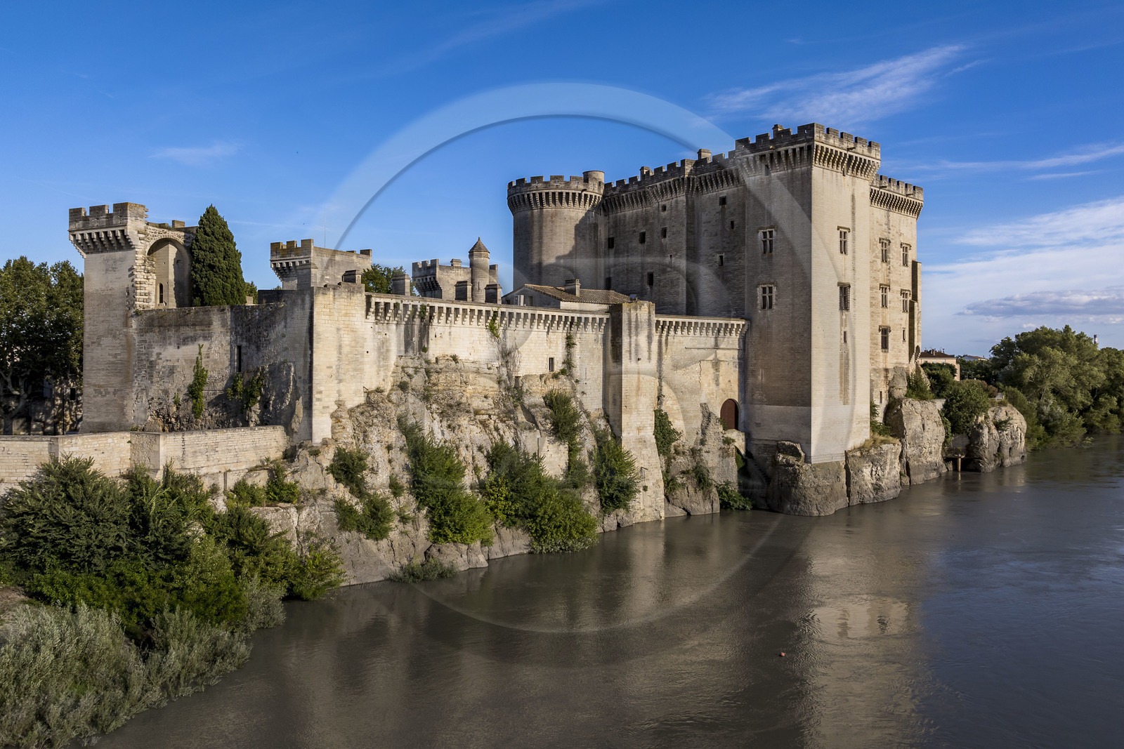 France, Bouches-du-Rhône (13), Tarascon, le chateau du roi René datant du XVe siècle en bordure du Rhone (vue aérienne)