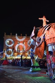 France, Meurthe-et-Moselle, Nancy, place Stanislas, the parade of Saint-Nicolas, Elephantasia and its dancers from the company Planète Vapeur