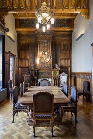 Spain, Catalonia, Barcelona, the Güell Palace (Palau Güell) built between 1886 and 1891 by the Catalan modernist architect Antoni Gaudi, a UNESCO World Heritage site, the dining room