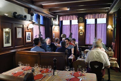 France, Bas Rhin, Strasbourg, old town listed as World Heritage by UNESCO, the winstub Chez Yvonne - S'Burjerstuewel in rue du Sanglier
