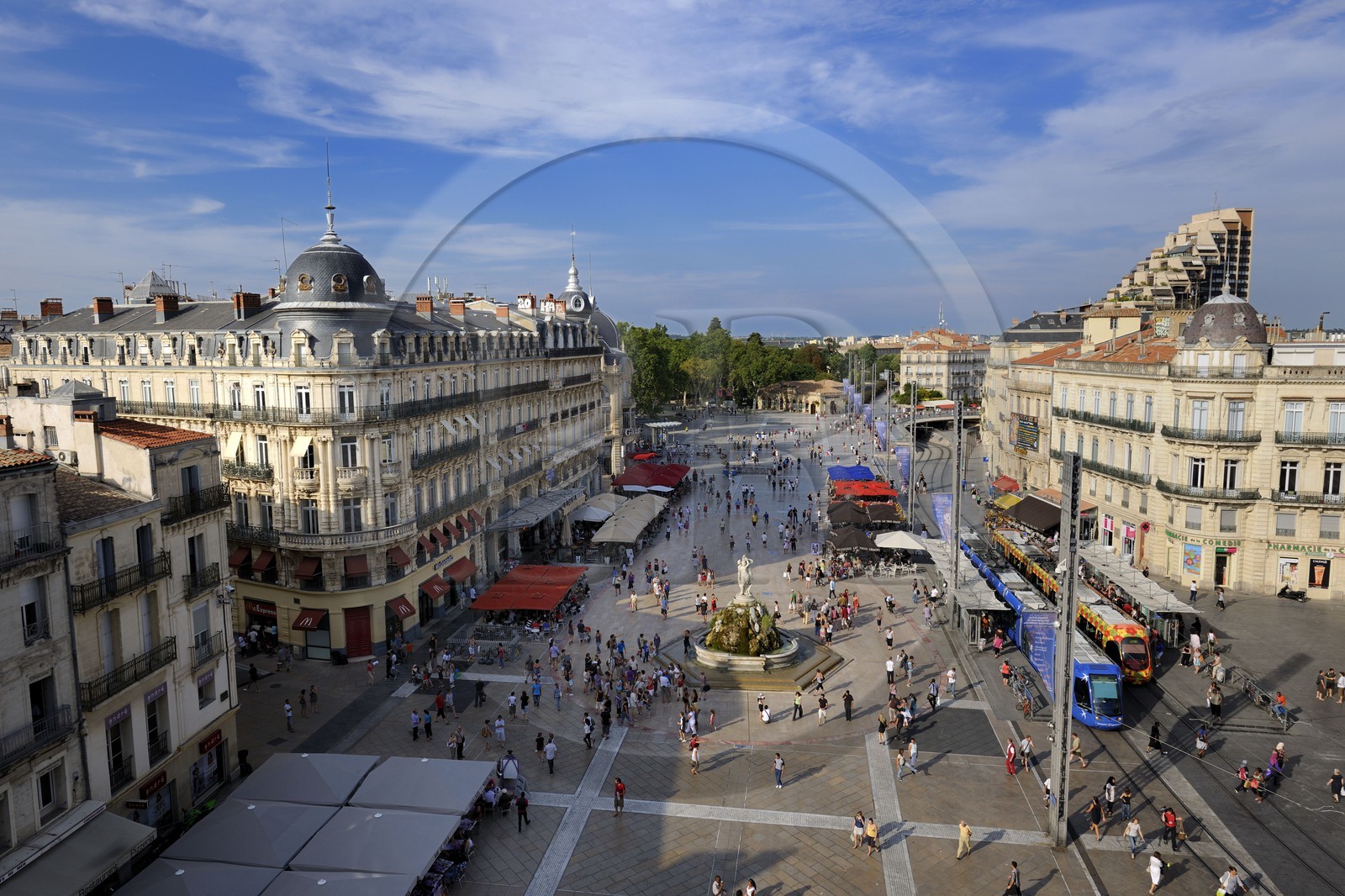 France, Herault, Montpellier, historical center, the Ecusson, tramway on the Place de la Comedie (Comedy Square)