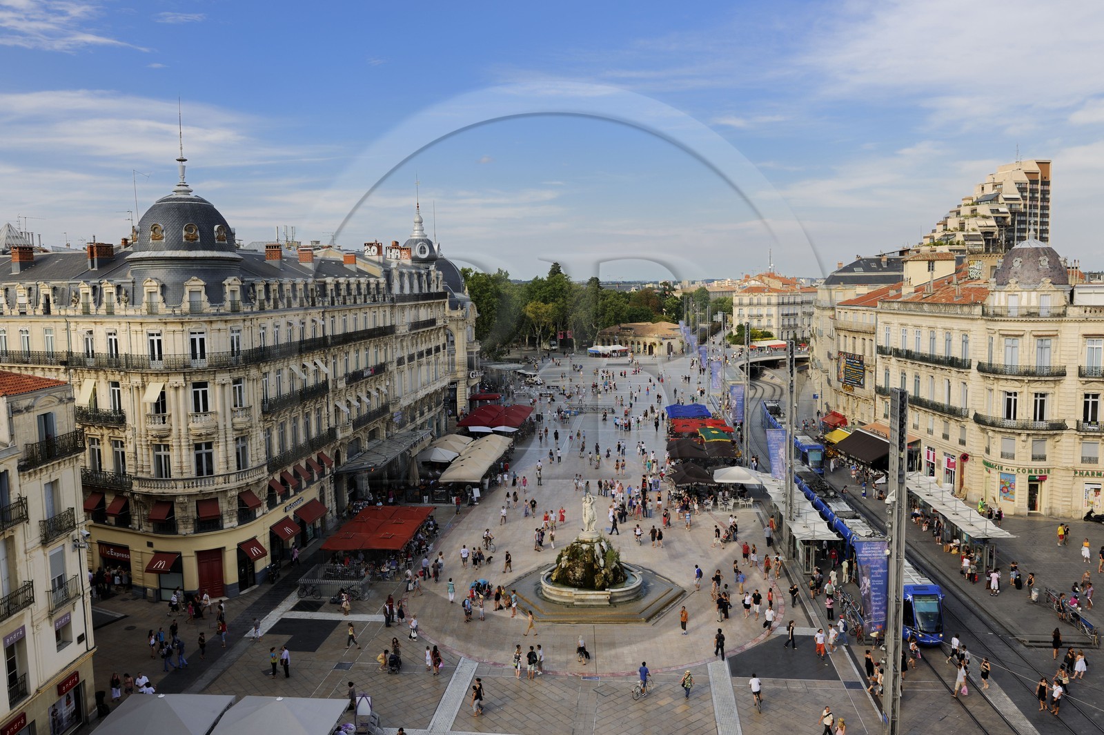 France, Herault, Montpellier, historical center, the Ecusson, tramway on the Place de la Comedie (Comedy Square)