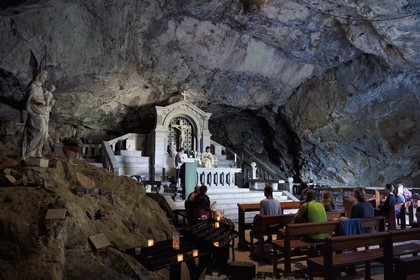 France, Var, Plan d'Aups Sainte Baume, Sainte Baume massif, religious office in the cave sanctuary of Sainte Marie-Madeleine (St. Mary Magdalene)