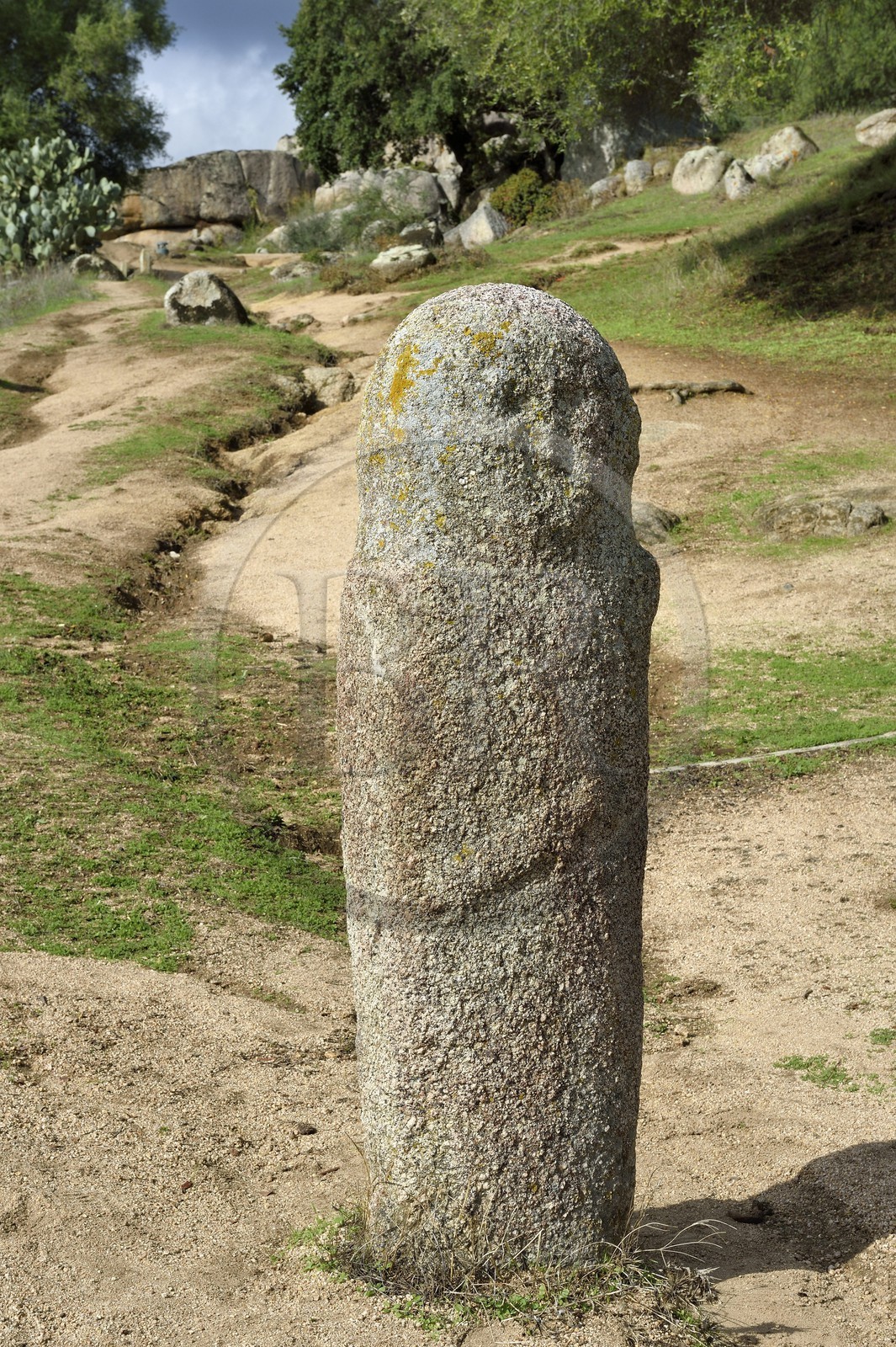 France, Corse du Sud, prehistoric site of Filitosa, menhir statue of armed characters