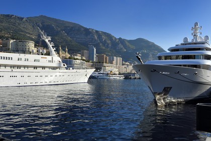 Principality of Monaco, Monaco,  yachts at dock in Port Hercule