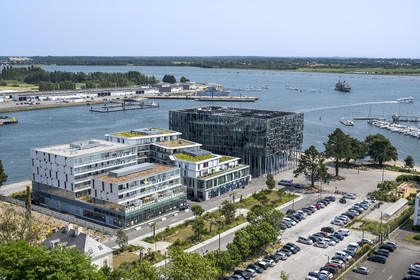 France, Morbihan, Lorient, the Peristyle, the city's native district but destroyed by bombing, faces the harbor