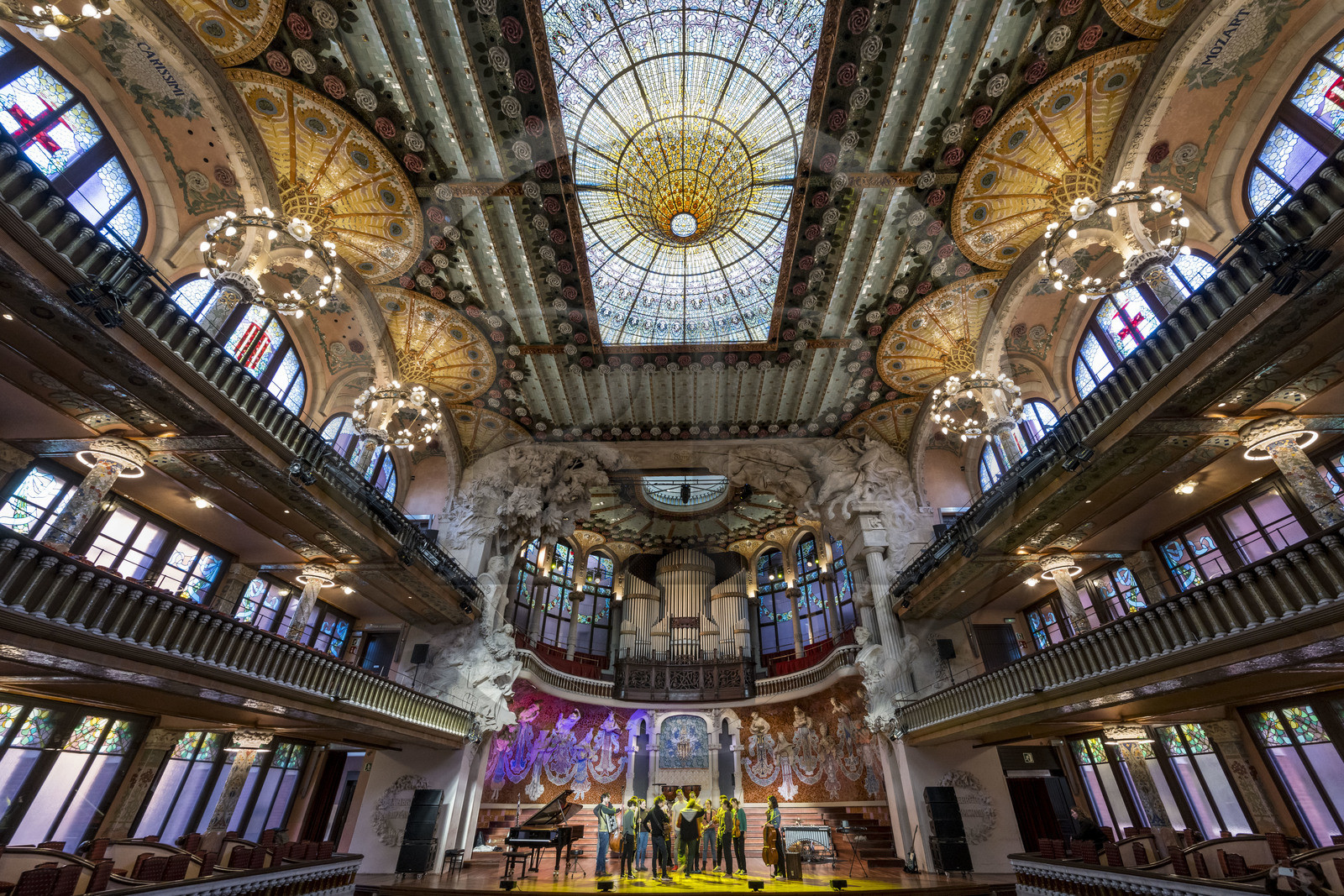 Espagne, Catalogne, Barcelone, Palau de la Musica Catalana (palais de la musique catalane), salle de concert dessinée par l'architecte du modernisme catalan Lluis Domènech i Montaner, site classé au Patrimoine Mondial de l'UNESCO