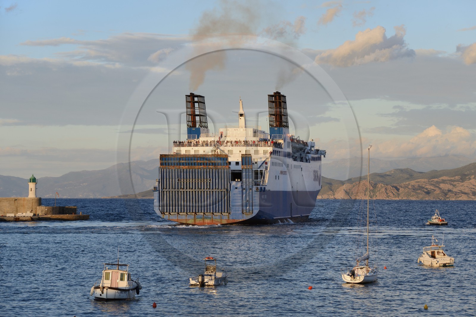 France, Haute Corse, Balagne, L'Ile Rousse, departure of the SNCM ferry of the port