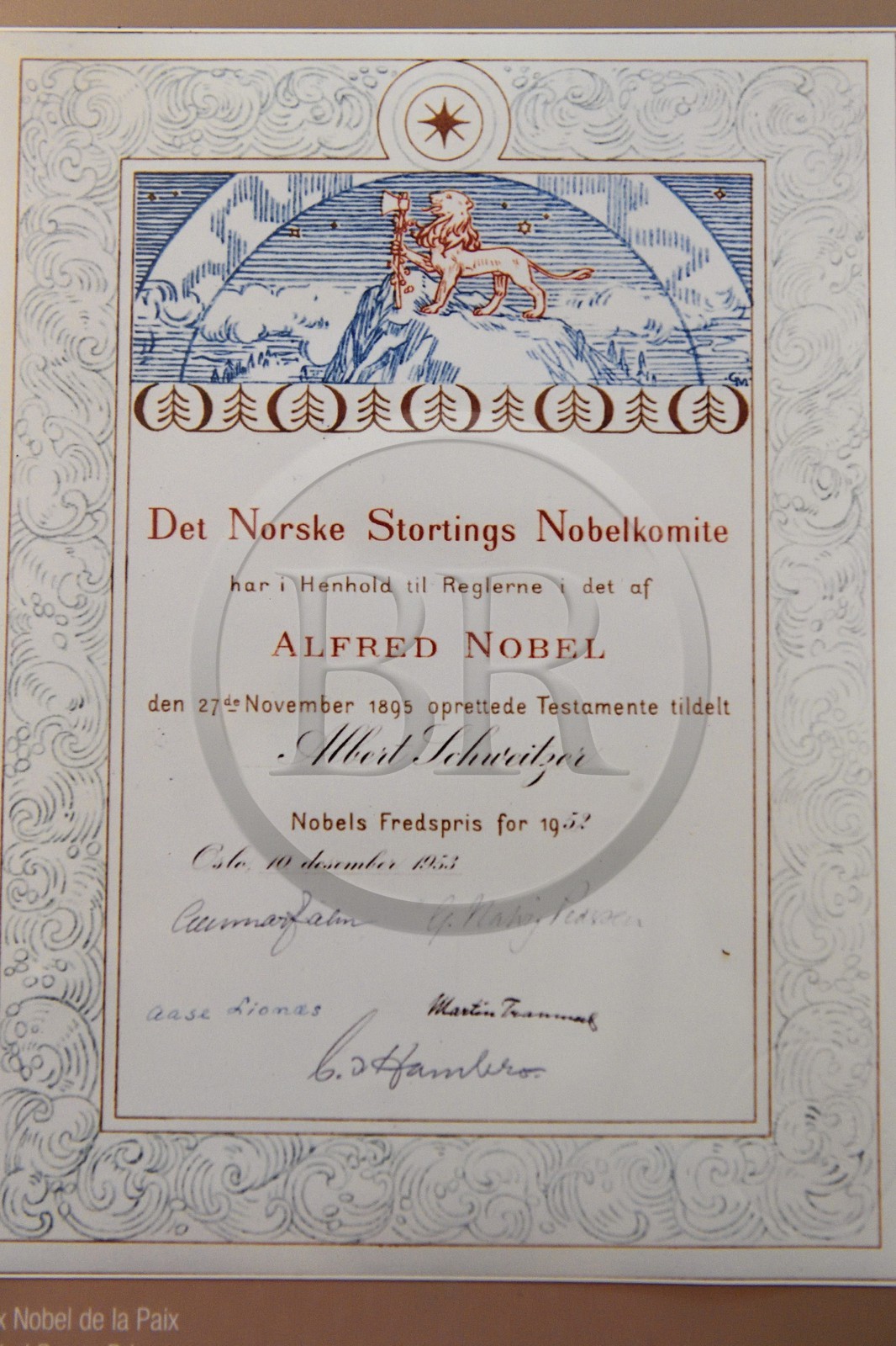 Gabon, Moyen-Ogooué Province, Lambaréné, Albert Schweitzer Hospital, copy of the 1952 Albert Schweitzer Nobel Prize