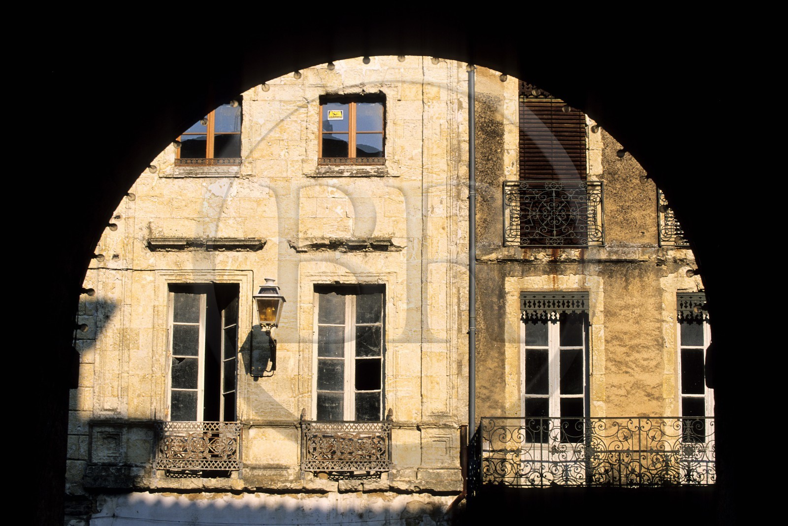 France, Gers, walled city of Fleurance, under the arcades of the covered market in the Main Square