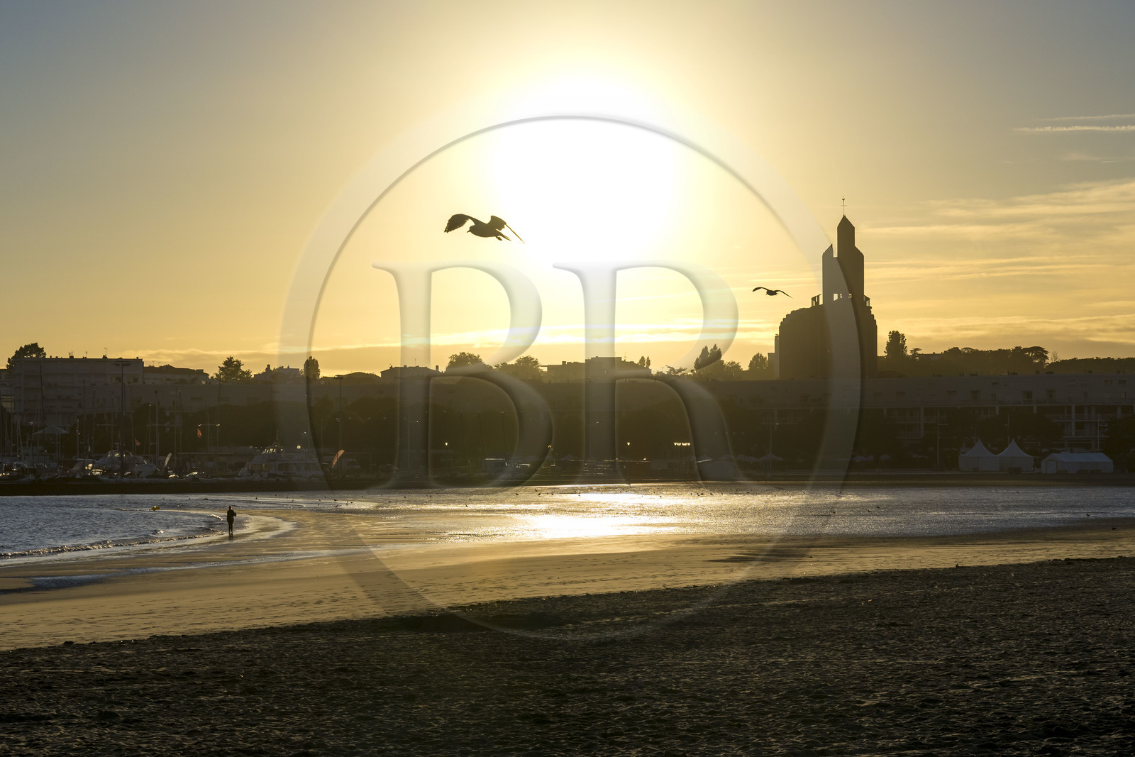 France, Charente-Maritime, Royan, Grande-Conche beach and Notre-Dame de Royan church in the background