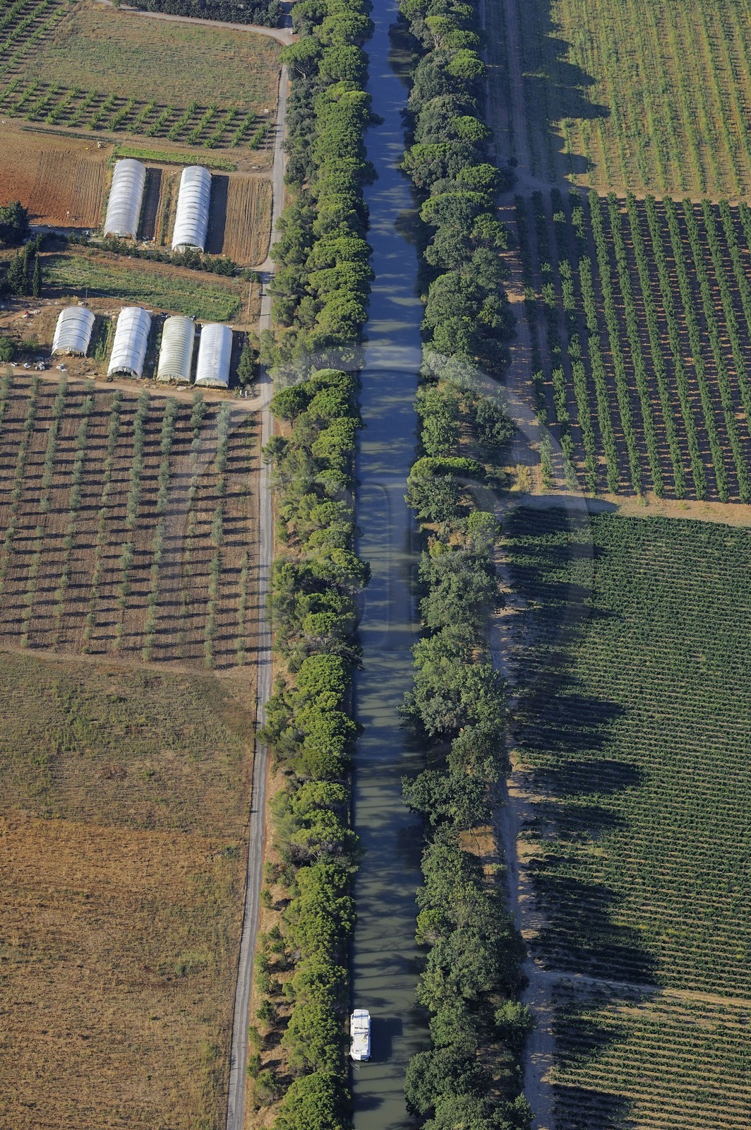 France, Aude, Canal du Midi listed as World Heritage by UNESCO (aerial view)