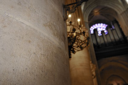France, Paris (75), île de la Cité, la cathédrale Notre-Dame, signe des tailleurs de pierre