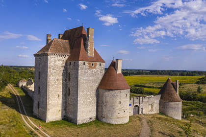 France, Allier (03), former province of Bourbonnais, Besson, Fourchaud castle (14th century to 16th century) now belonging to the descendants of the Bourbon-Parma (aerial view)