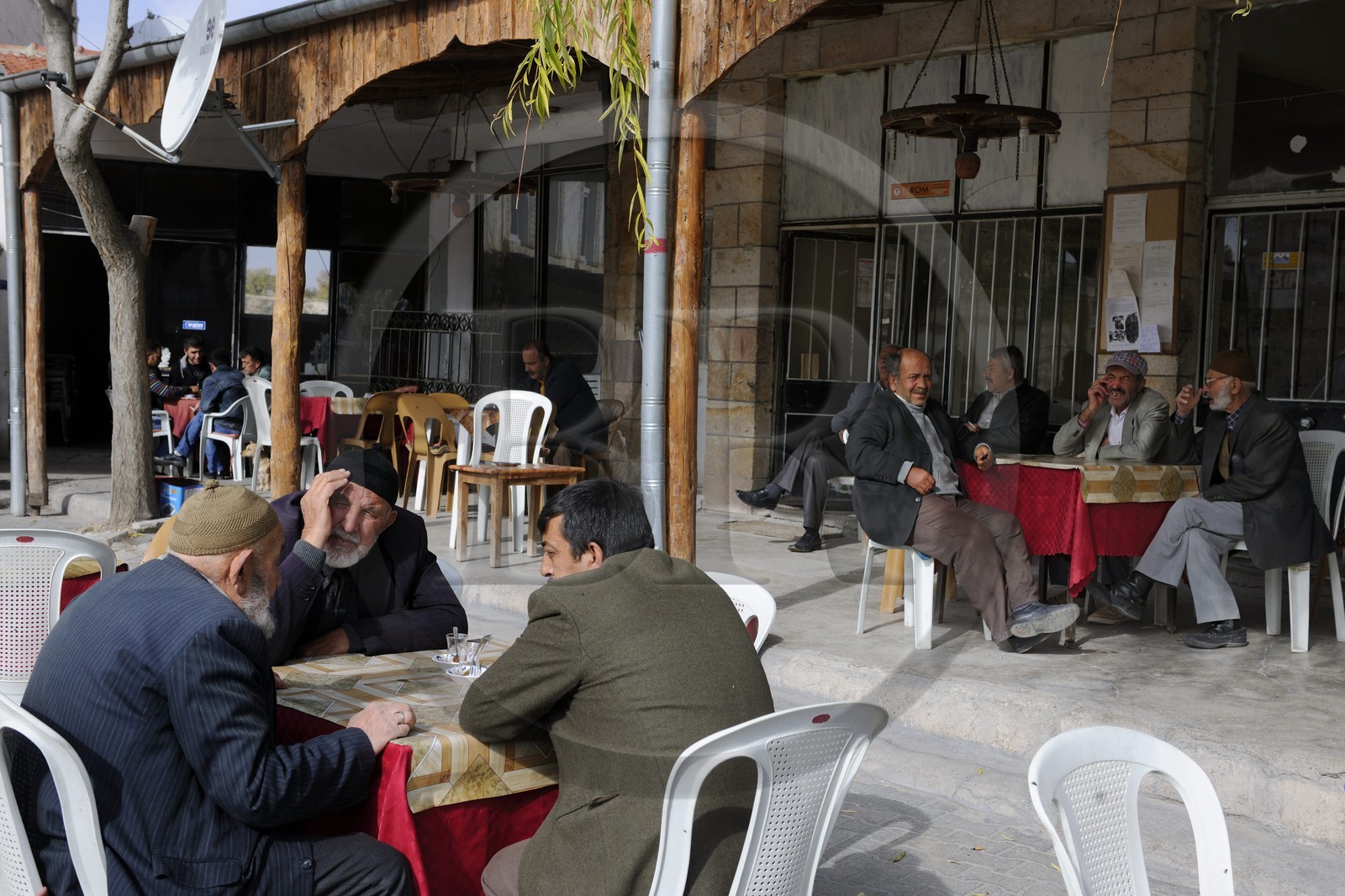 Turkey, Central Anatolia, Nevsehir Province, Cappadocia listed as World Heritage by UNESCO, Ibrahimpacha (Ibrahimpasa) troglodytic village, the main Café