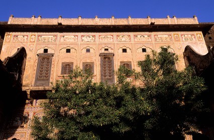 Inde, état du Rajasthan, région du Shekhawati, ville de Nawalgarh, une havéli encore habitée