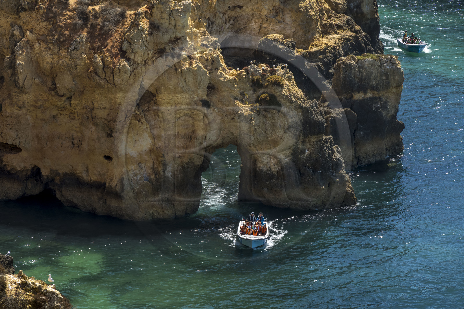Portugal, Algarve, Lagos, découverte en bateau des grottes dans les falaises escarpées de la Ponta da Piedade