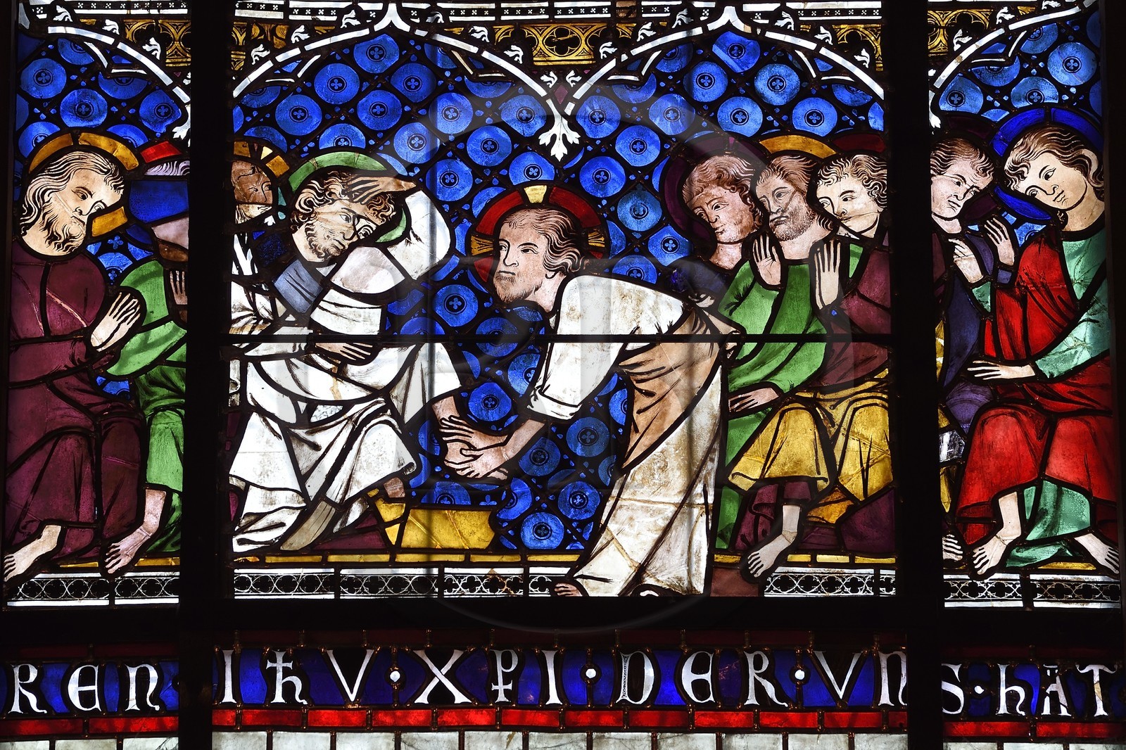 France, Bas Rhin, Strasbourg, old town listed as World Heritage by UNESCO, Notre Dame Cathedral, the stained-glass windows on the south side of the nave date back to the 14th century and represent scenes from the life of Christ and the Virgin, the Passion of Christ, washing feet