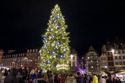 France, Bas Rhin, Strasbourg, old town listed as World Heritage by UNESCO, the big Christmas tree in place Kléber