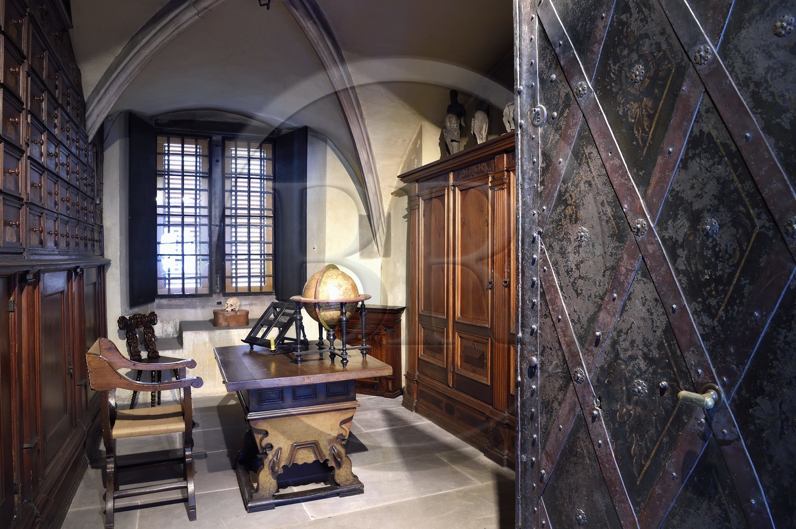 France, Bas Rhin, Strasbourg, old town listed as World Heritage by UNESCO, Musee de l'Oeuvre Notre Dame (Oeuvre Notre Dame museum), the archive vault and the steward's office behind an armored door