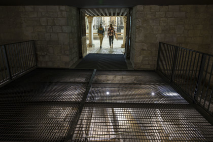 France, Yonne, Auxerre, Saint Germain Abbey church, sarcophagi dating from the first basilica of the 6th century found and highlighted under the nave